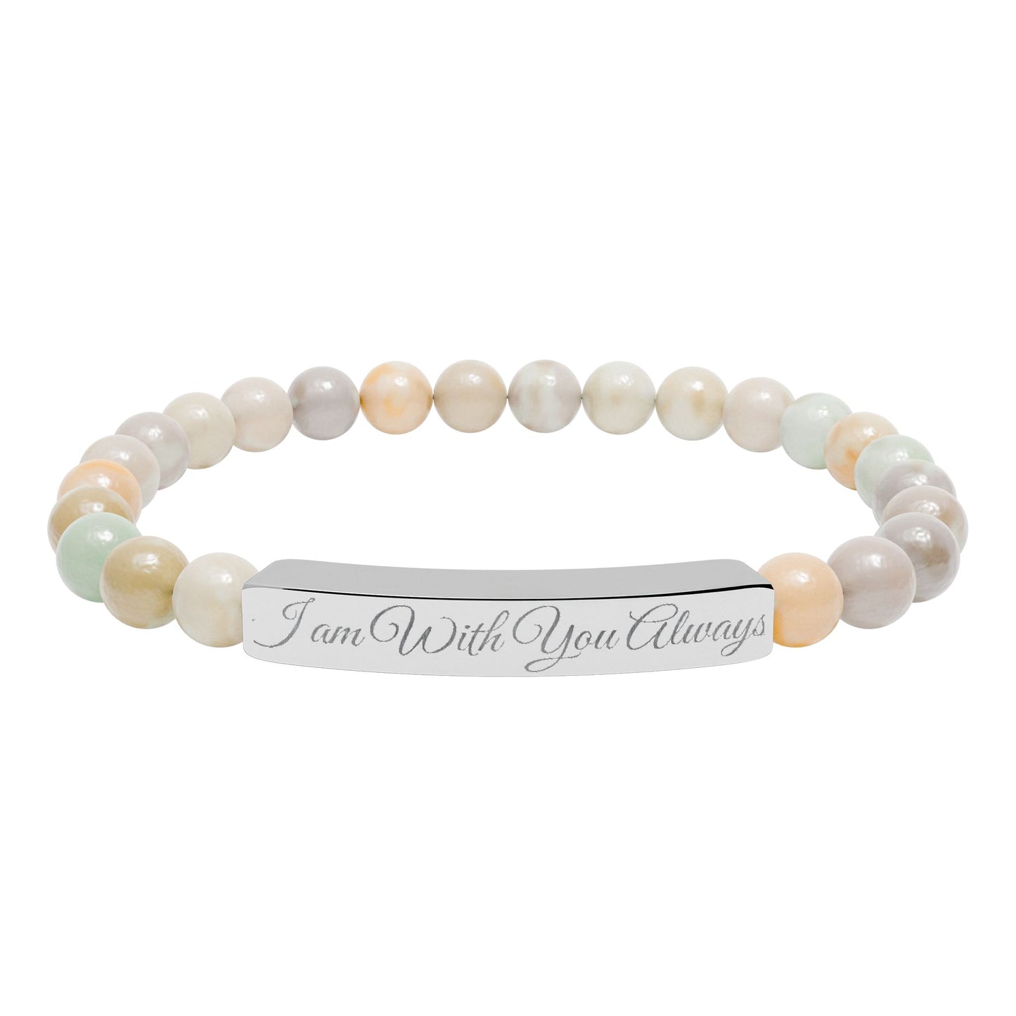 “I am With You Always” Engraved Natural Stone Bracelet - Meaningful Gift for Mindfulness and Style