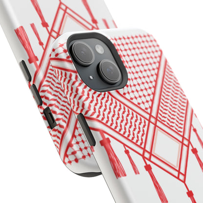 Personalized Arabic Calligraphy - Iphone Magnetic Impact-Resistant Phone Case - Red and White Shmagh Design
