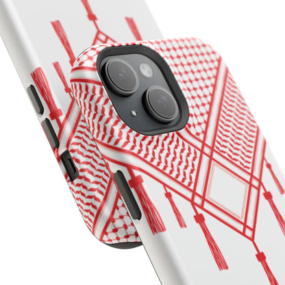 Personalized Arabic Calligraphy - Iphone Magnetic Impact-Resistant Phone Case - Red and White Shmagh Design