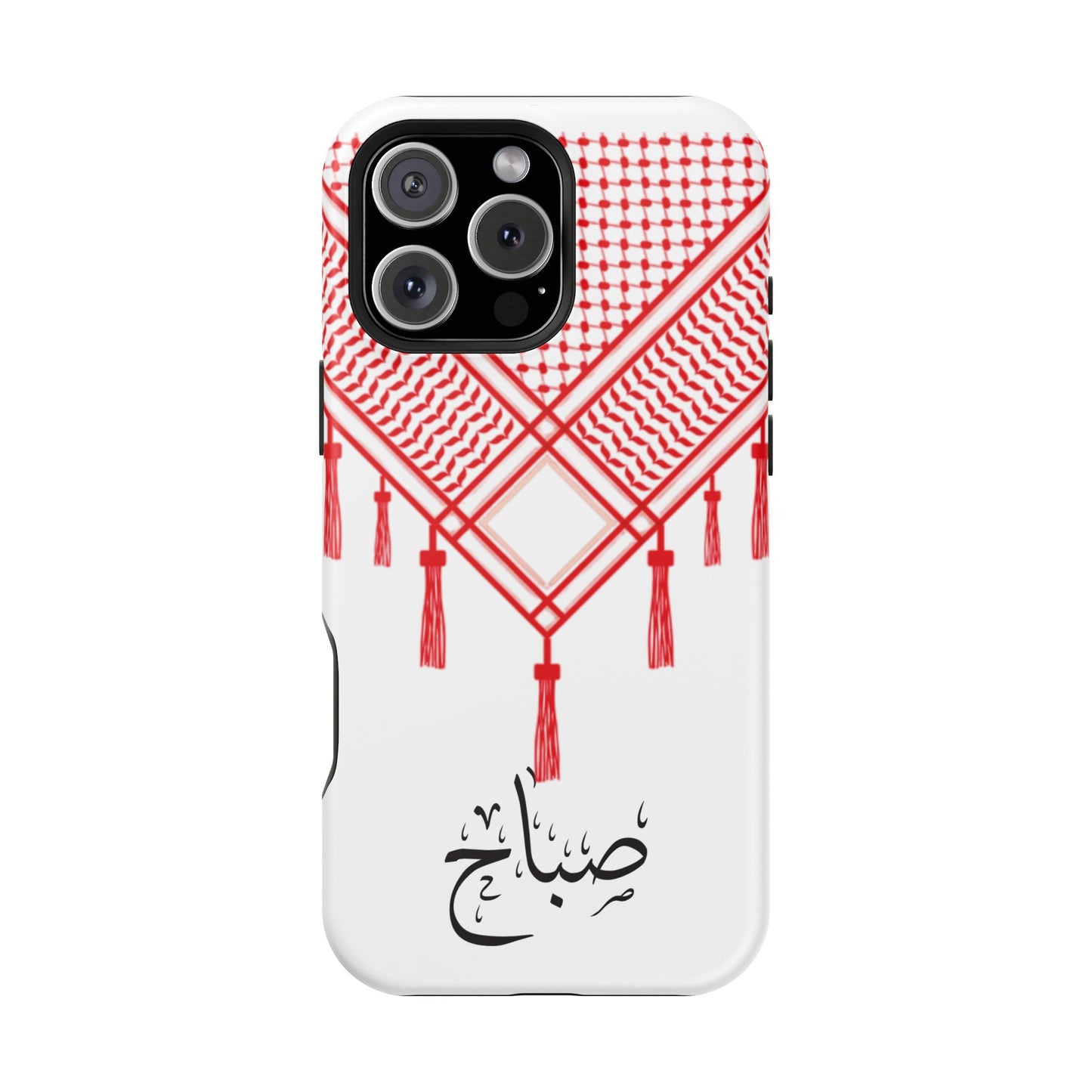 Personalized Arabic Calligraphy - Iphone Magnetic Impact-Resistant Phone Case - Red and White Shmagh Design