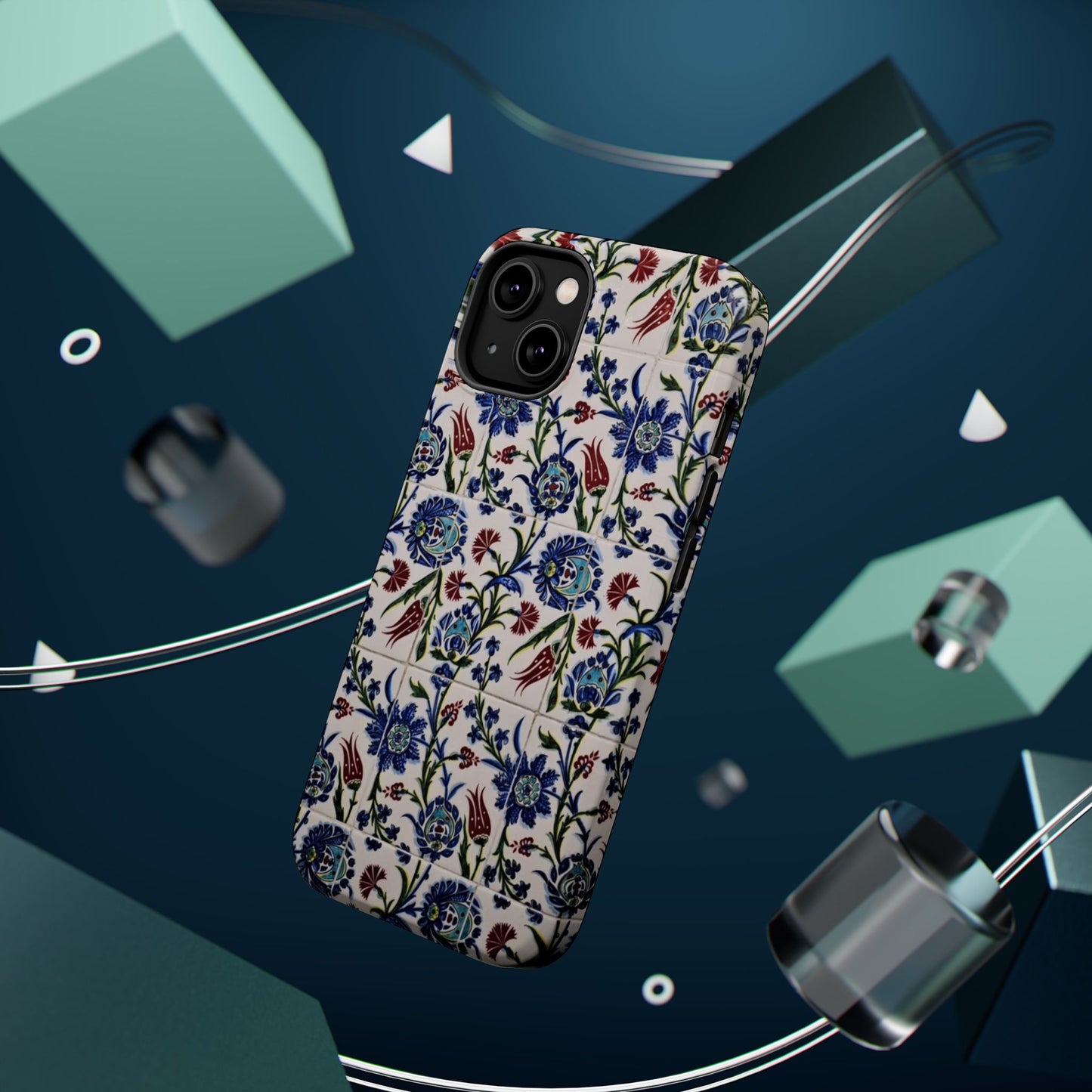Blue ceramic Floral Design - Iphone Magnetic Tough Case
