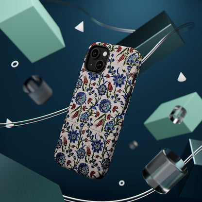 Blue ceramic Floral Design - Iphone Magnetic Tough Case