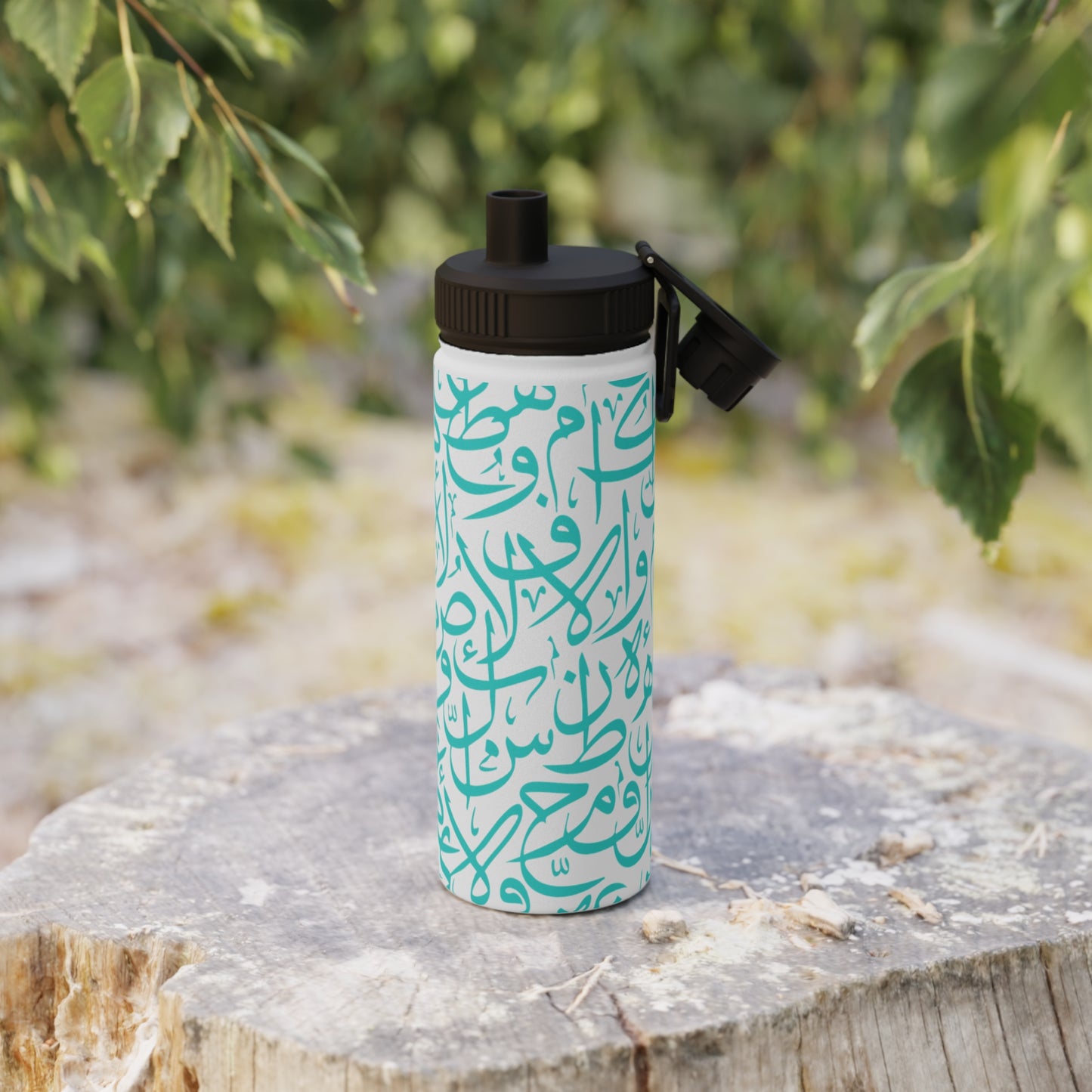 Arabic Letters Turquoise - Stylish Stainless Steel Water Bottle with Sports Lid