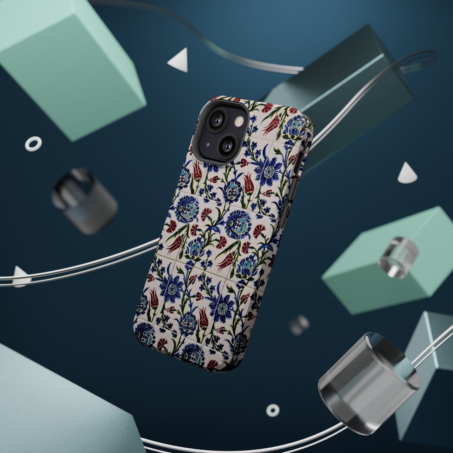 Blue ceramic Floral Design - Iphone Magnetic Tough Case