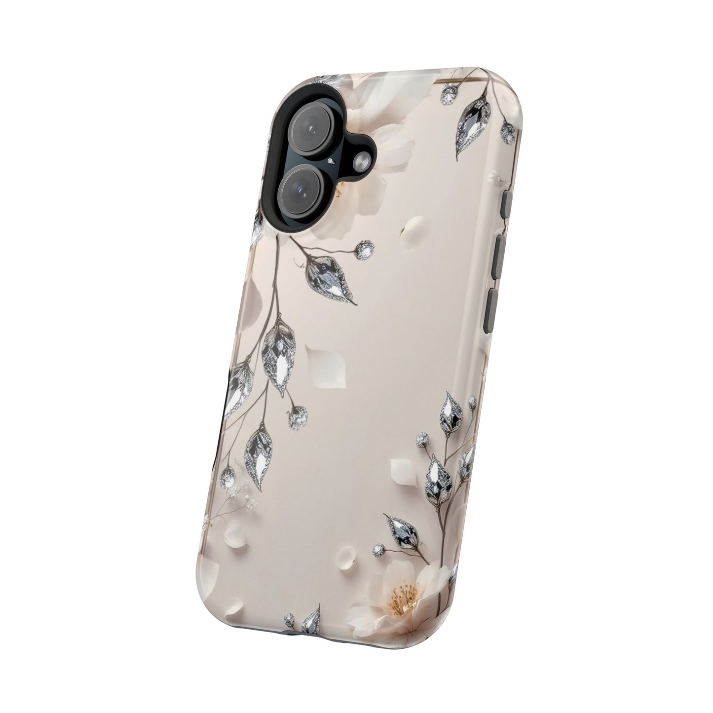 White Flowers and Diamonds 💎 Design - Iphone Magnetic Tough Case