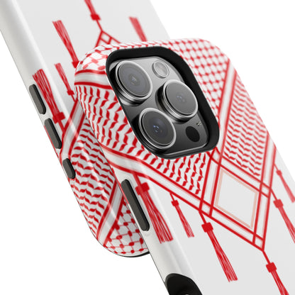 Personalized Arabic Calligraphy - Iphone Magnetic Impact-Resistant Phone Case - Red and White Shmagh Design