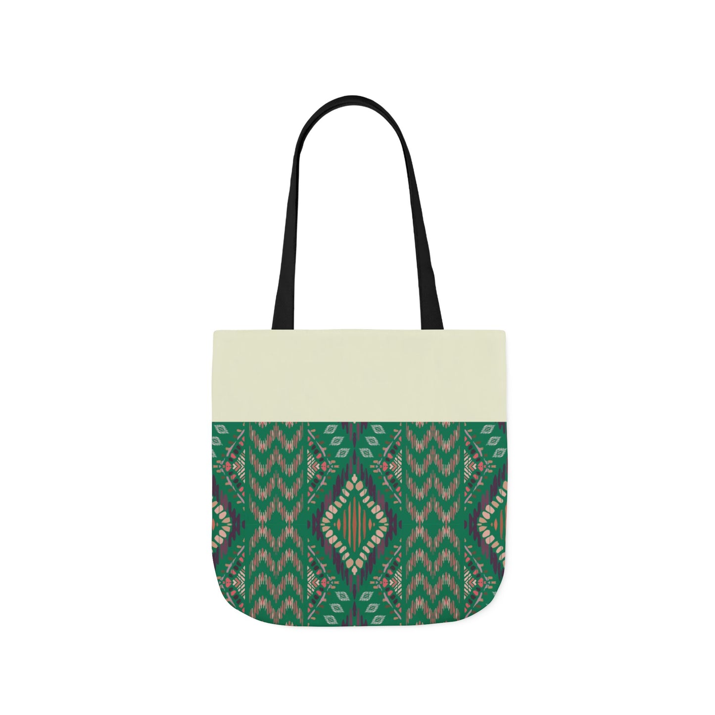 Green Emerald geometric Designs  Tote Bag, 3-Color Straps