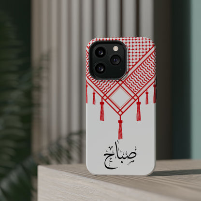Personalized Arabic Calligraphy - Iphone Magnetic Impact-Resistant Phone Case - Red and White Shmagh Design
