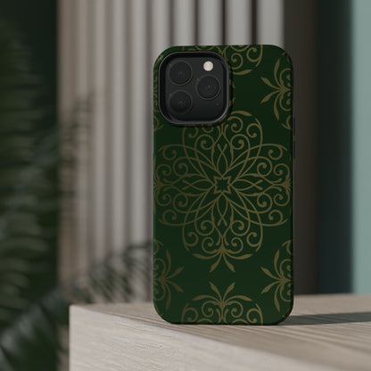 Gold and Green Flowery Design - Iphone Magnetic Tough Case