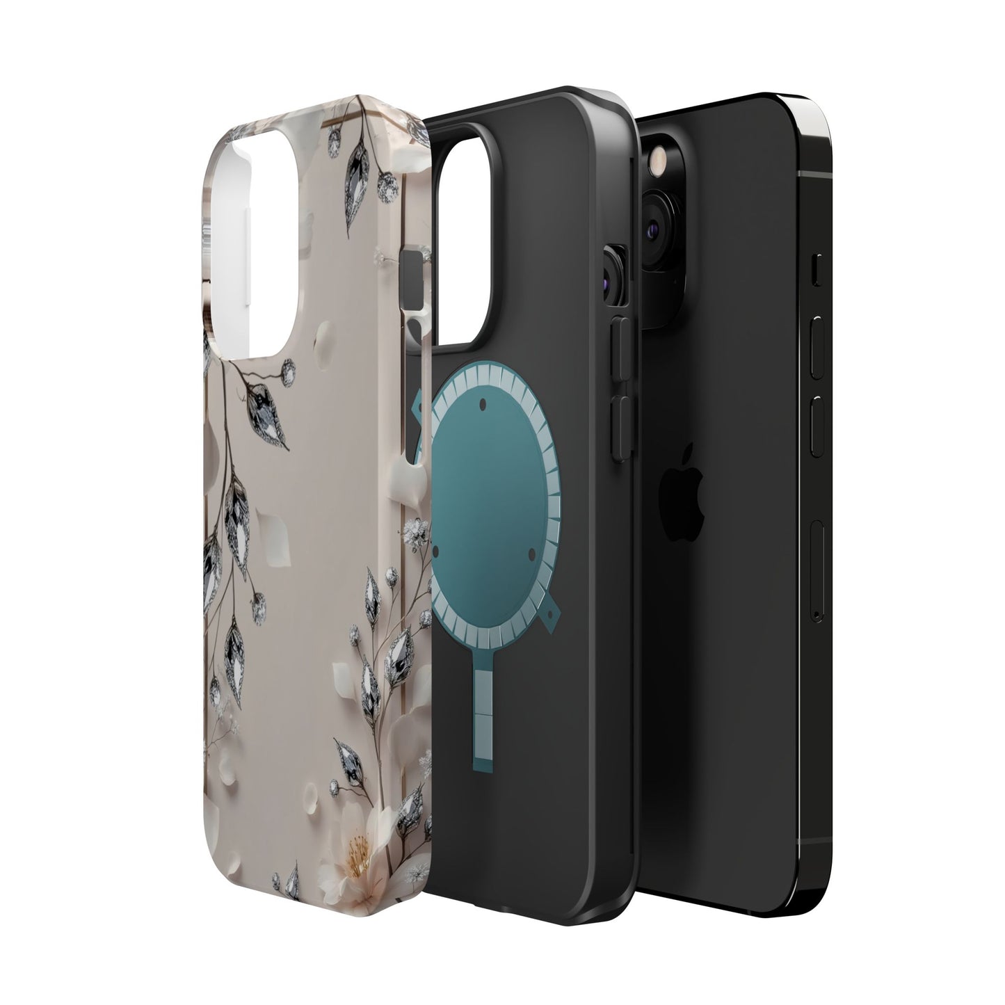 White Flowers and Diamonds 💎 Design - Iphone Magnetic Tough Case