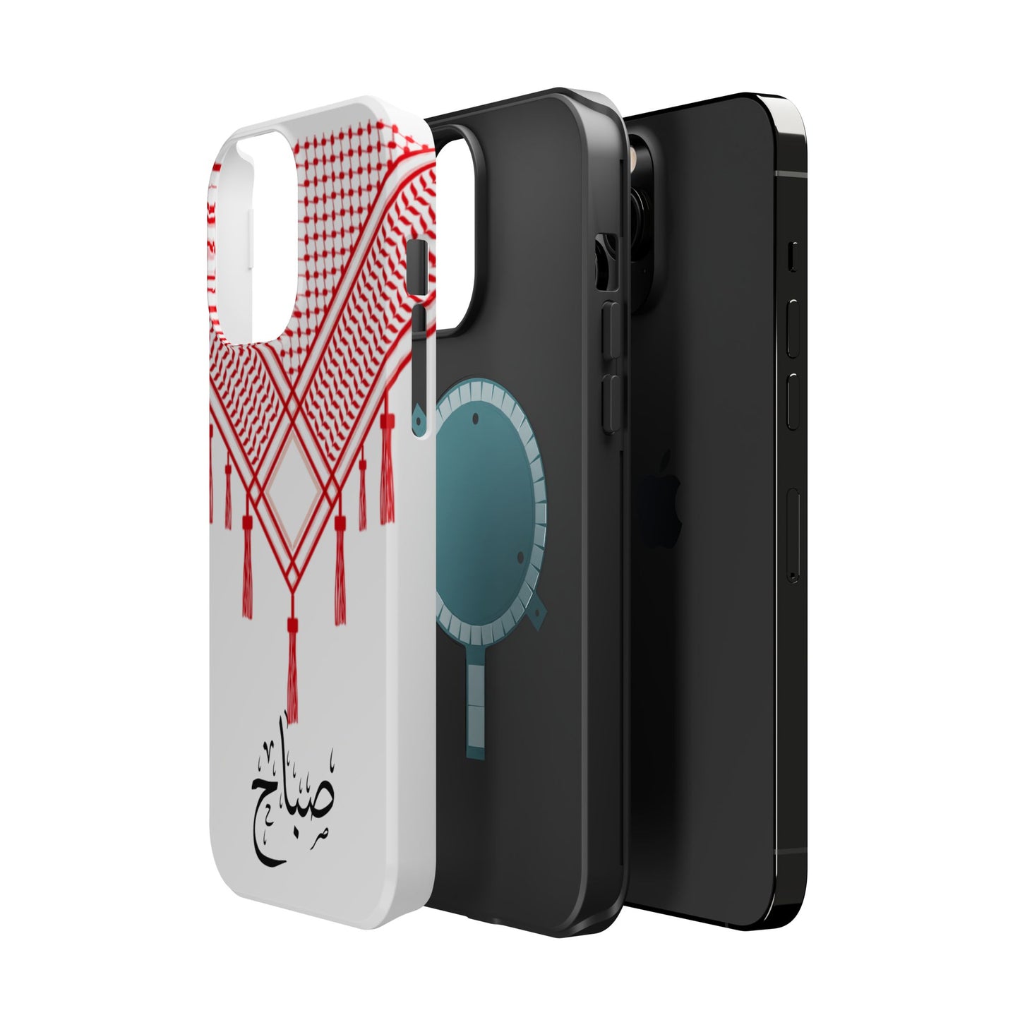 Personalized Arabic Calligraphy - Iphone Magnetic Impact-Resistant Phone Case - Red and White Shmagh Design