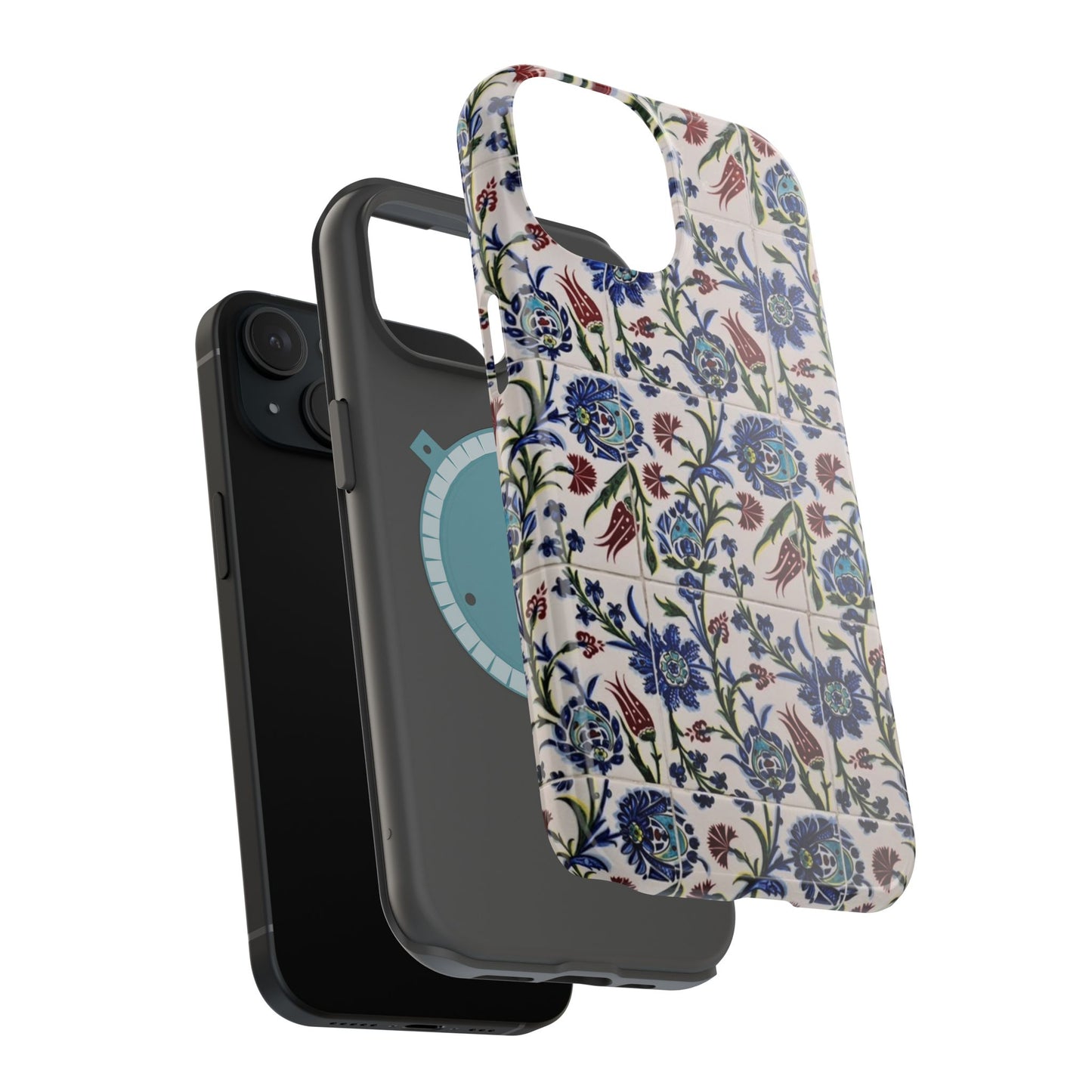 Blue ceramic Floral Design - Iphone Magnetic Tough Case
