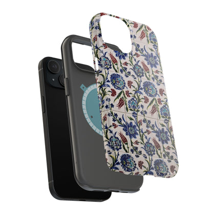 Blue ceramic Floral Design - Iphone Magnetic Tough Case