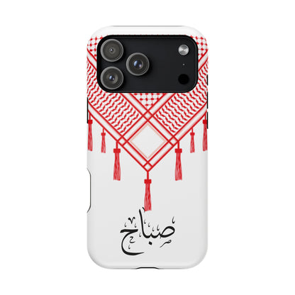 Personalized Arabic Calligraphy - Iphone Magnetic Impact-Resistant Phone Case - Red and White Shmagh Design