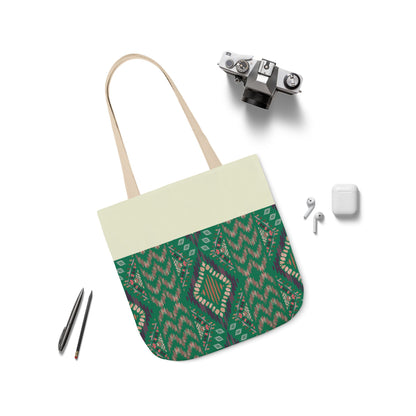 Green Emerald geometric Designs  Tote Bag, 3-Color Straps