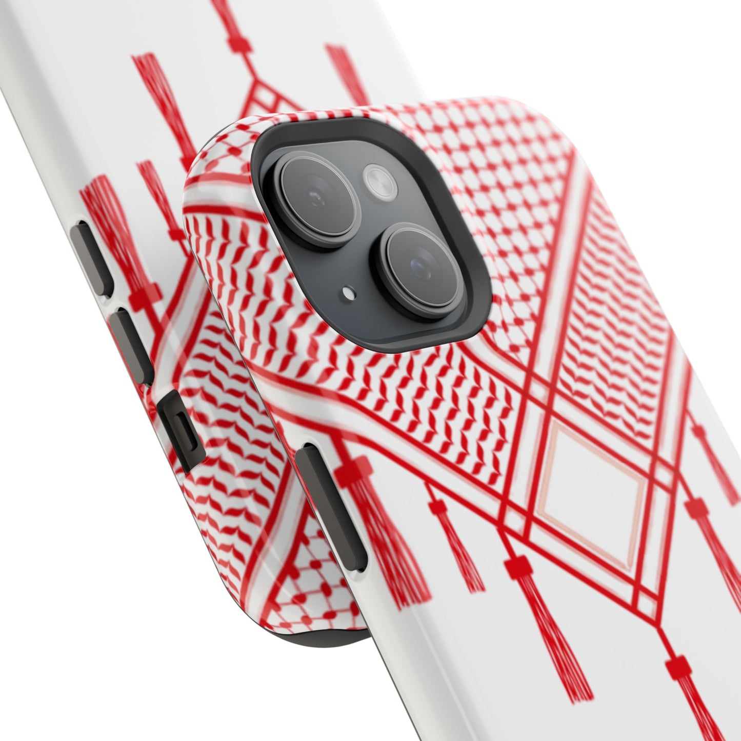 Personalized Arabic Calligraphy - Iphone Magnetic Impact-Resistant Phone Case - Red and White Shmagh Design