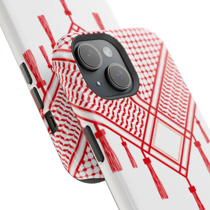Personalized Arabic Calligraphy - Iphone Magnetic Impact-Resistant Phone Case - Red and White Shmagh Design