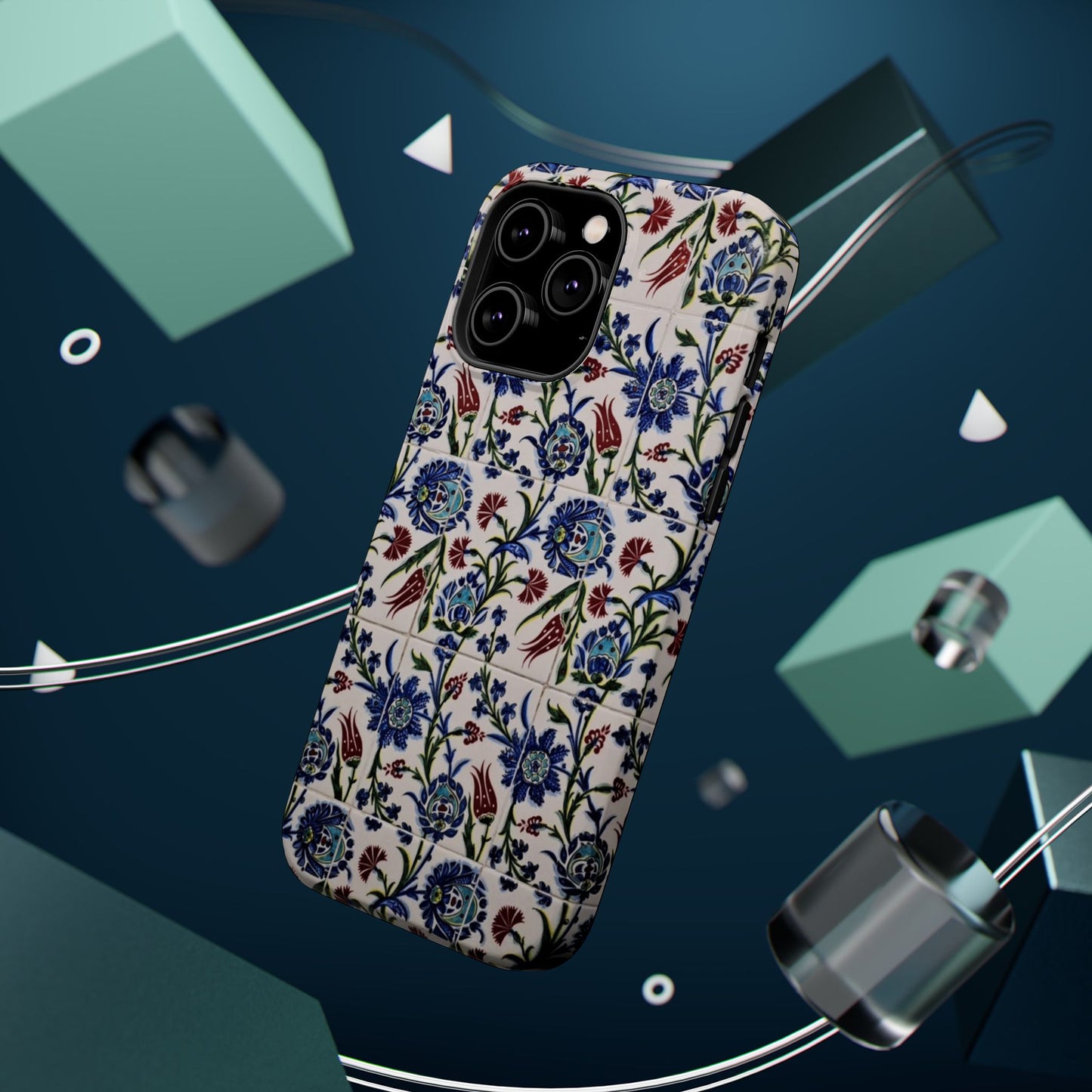 Blue ceramic Floral Design - Iphone Magnetic Tough Case