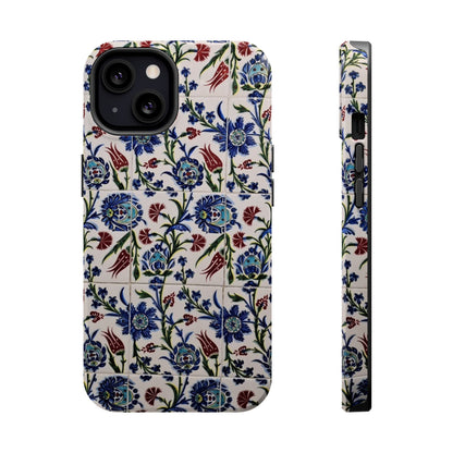 Blue ceramic Floral Design - Iphone Magnetic Tough Case