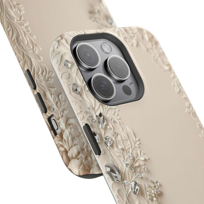 Beige Floral and Diamonds 💎 Design - Iphone Magnetic Tough Case