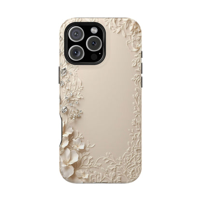 Beige Floral and Diamonds 💎 Design - Iphone Magnetic Tough Case