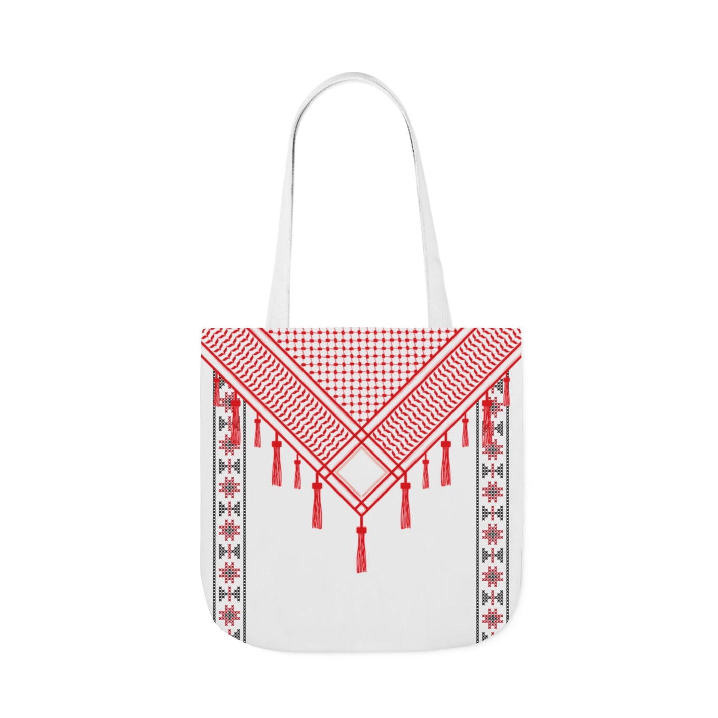 Red and White Shmagh with Tatreez Design Tote Bag