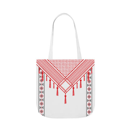 Red and White Shmagh with Tatreez Design Tote Bag