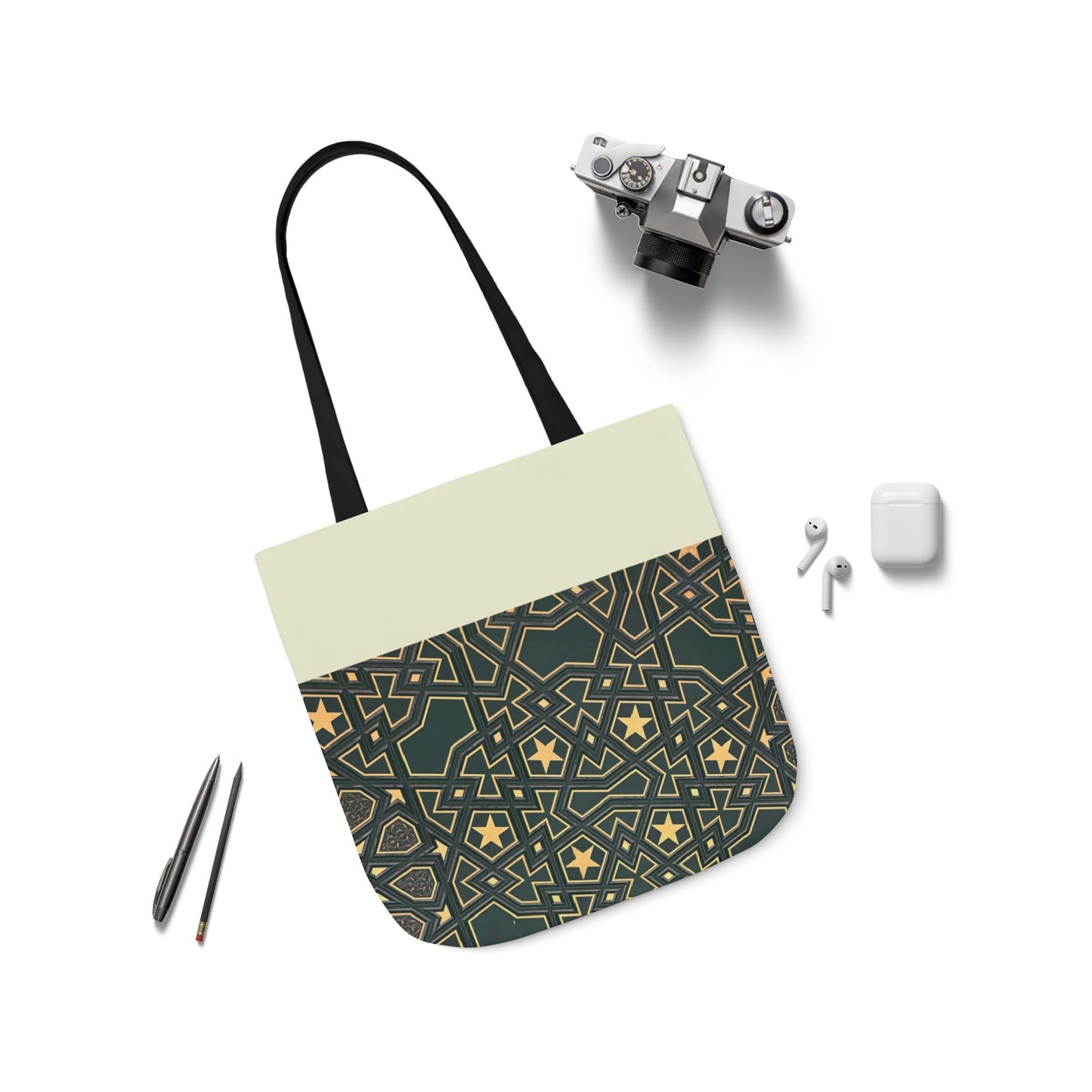 Masjid Al Haram Door Canvas Tote Bag, 2-Color Straps