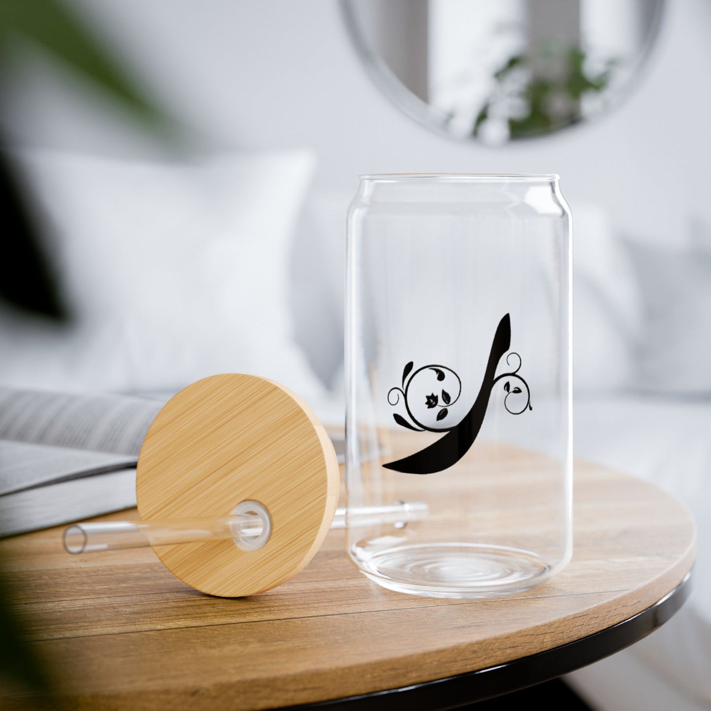 Arabic Letter “Ra”  "ر" Monogram Sipper Glass, 16oz | Eco-Friendly Beverage Container | Perfect for Home, picnics, Gifts, and Parties