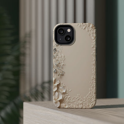 Beige Floral and Diamonds 💎 Design - Iphone Magnetic Tough Case