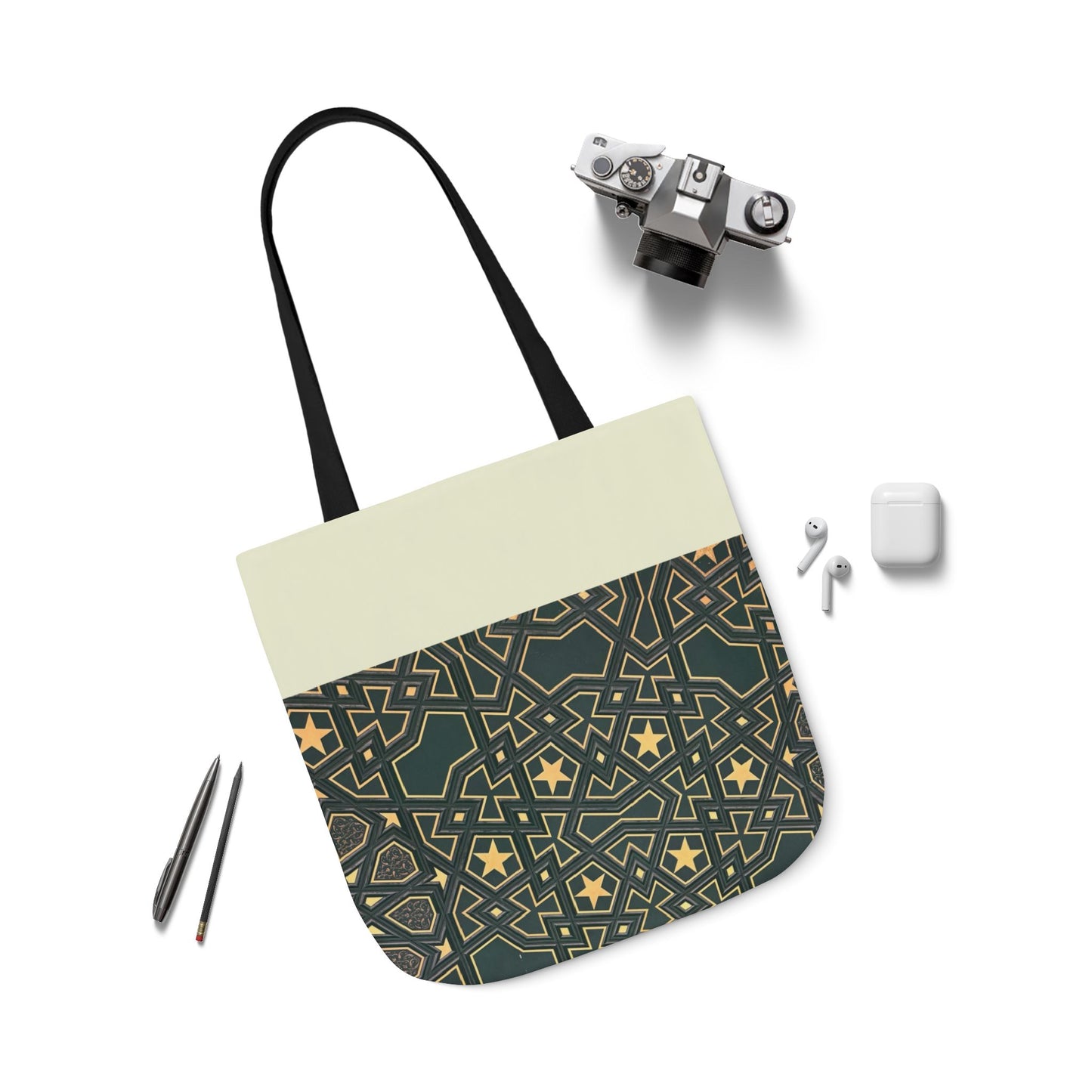 Masjid Al Haram Door Canvas Tote Bag, 2-Color Straps