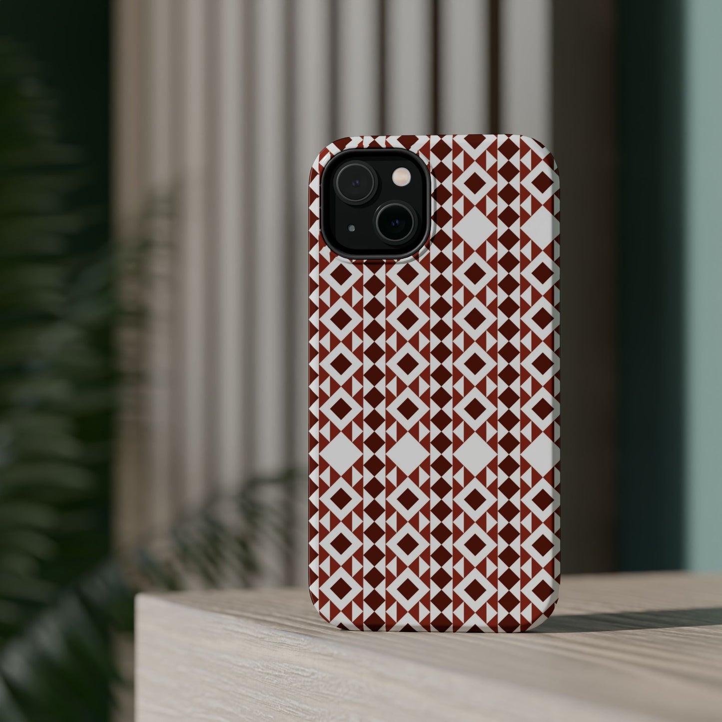 Red and White geometric Design Iphone Magnetic Tough Case