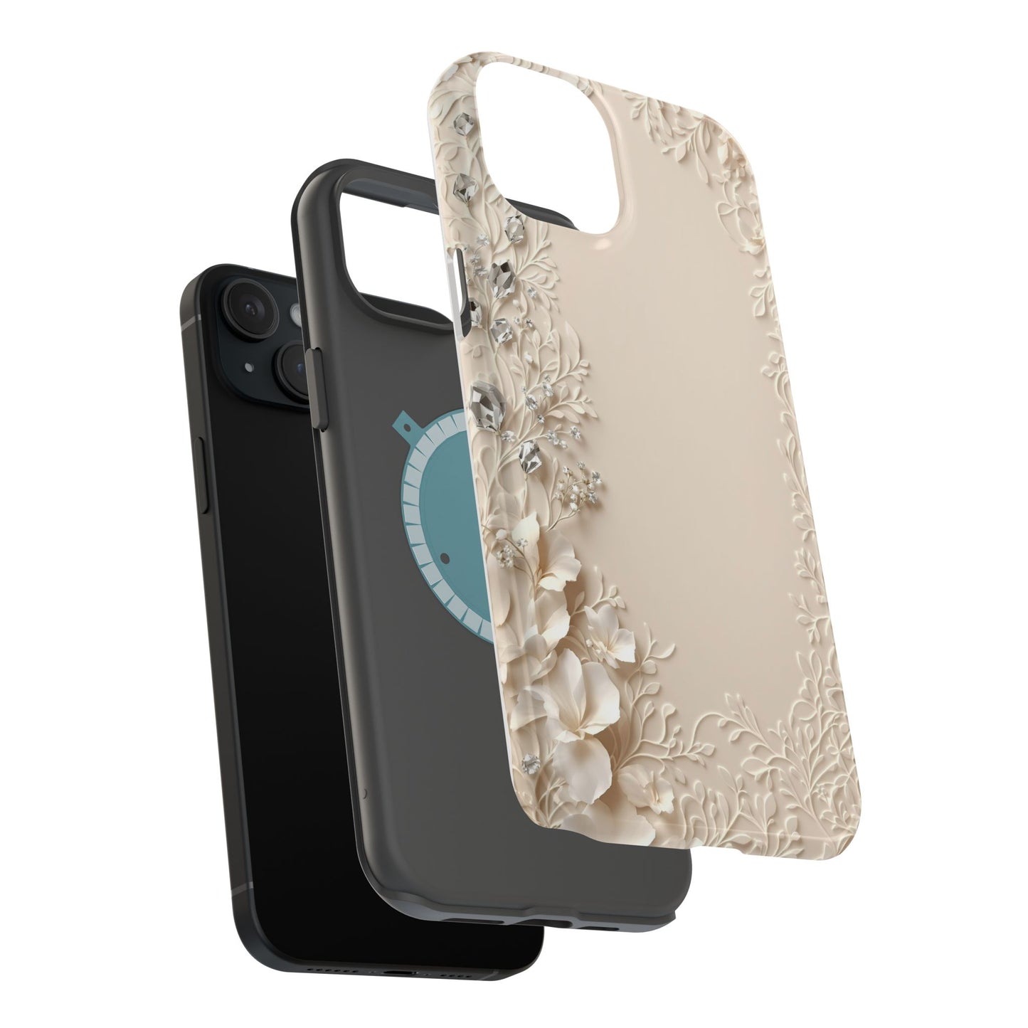 Beige Floral and Diamonds 💎 Design - Iphone Magnetic Tough Case