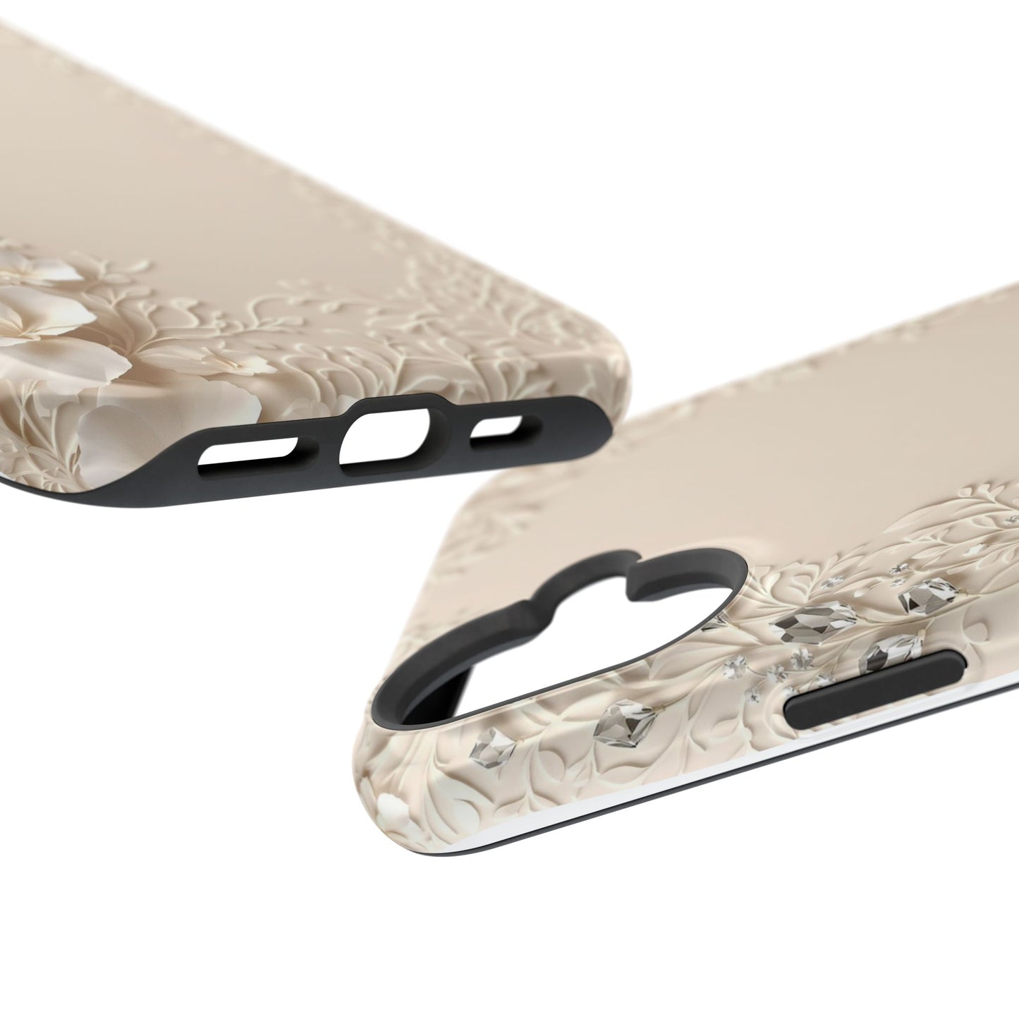 Beige Floral and Diamonds 💎 Design - Iphone Magnetic Tough Case