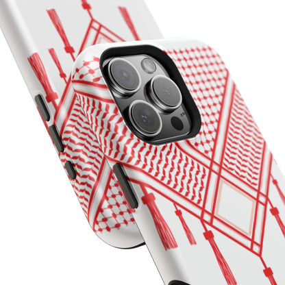 Personalized Arabic Calligraphy - Iphone Magnetic Impact-Resistant Phone Case - Red and White Shmagh Design