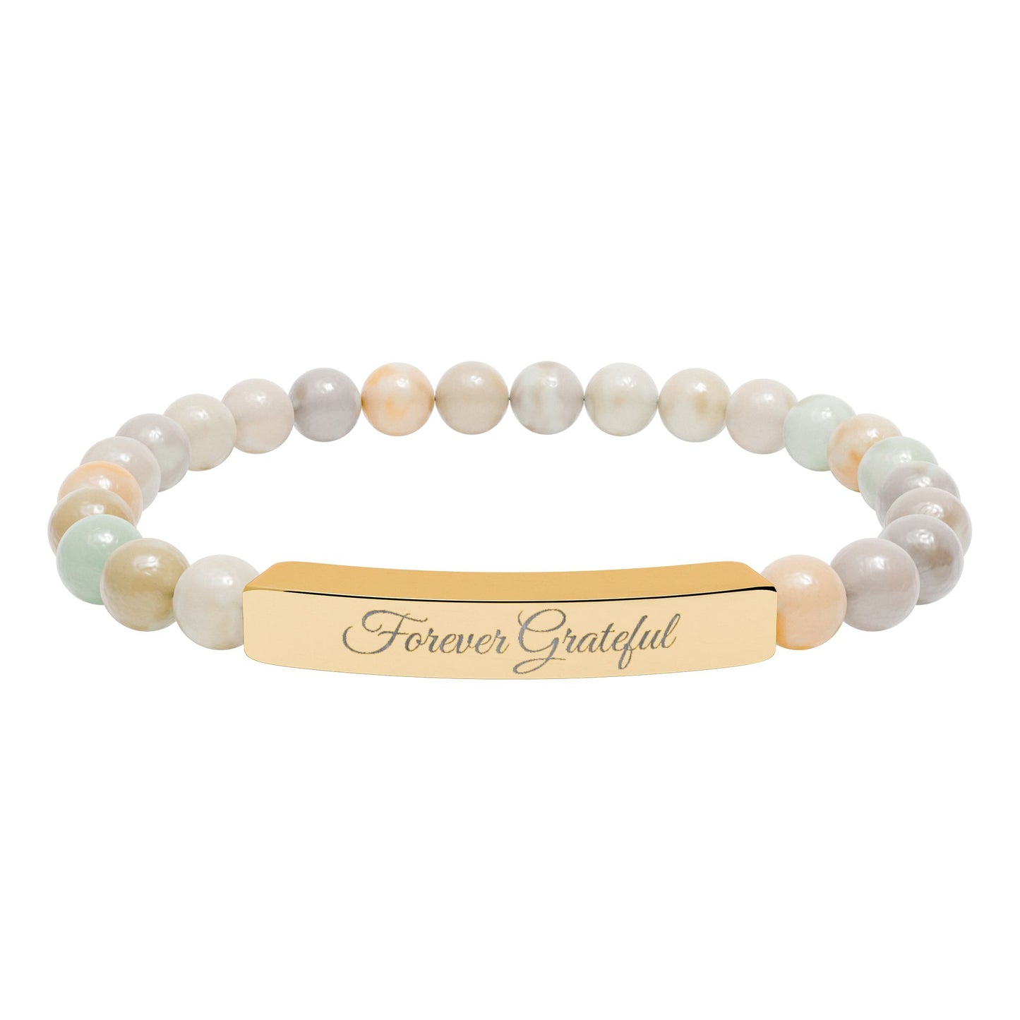 “Forever Grateful” Engraved -Natural Stone Bracelet