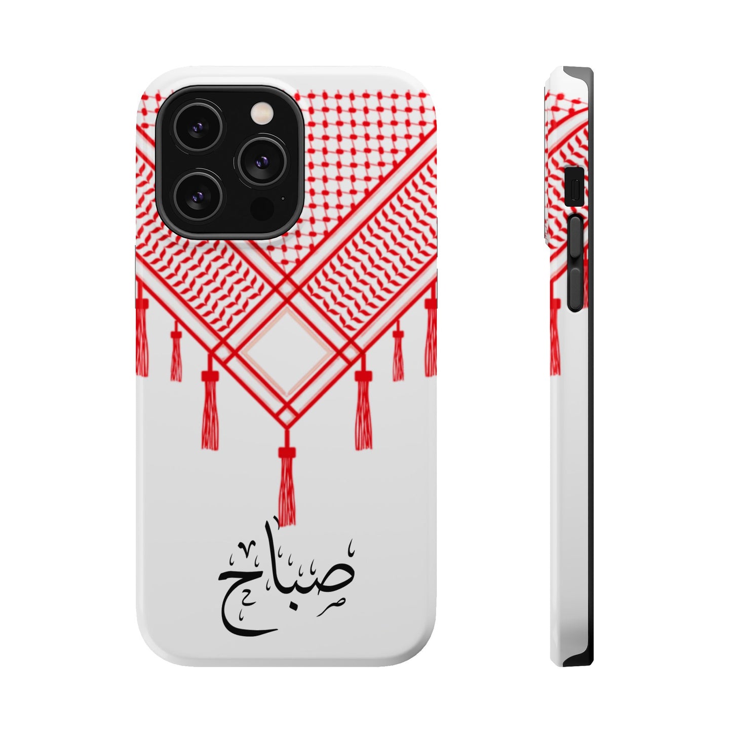 Personalized Arabic Calligraphy - Iphone Magnetic Impact-Resistant Phone Case - Red and White Shmagh Design
