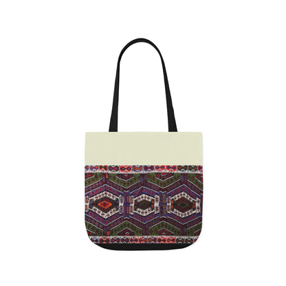 Purple and Res geometric Designs  Tote Bag, 2-Color Straps