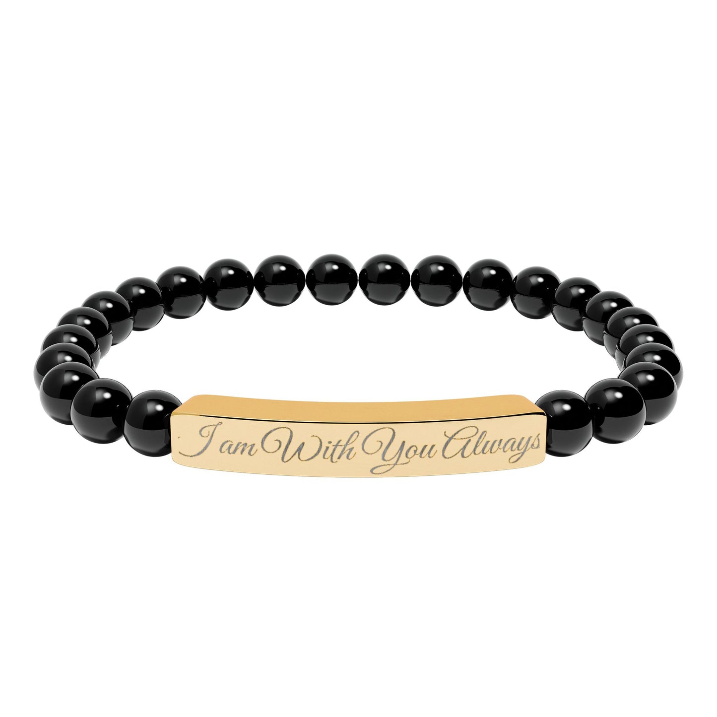 “I am With You Always” Engraved Natural Stone Bracelet - Meaningful Gift for Mindfulness and Style