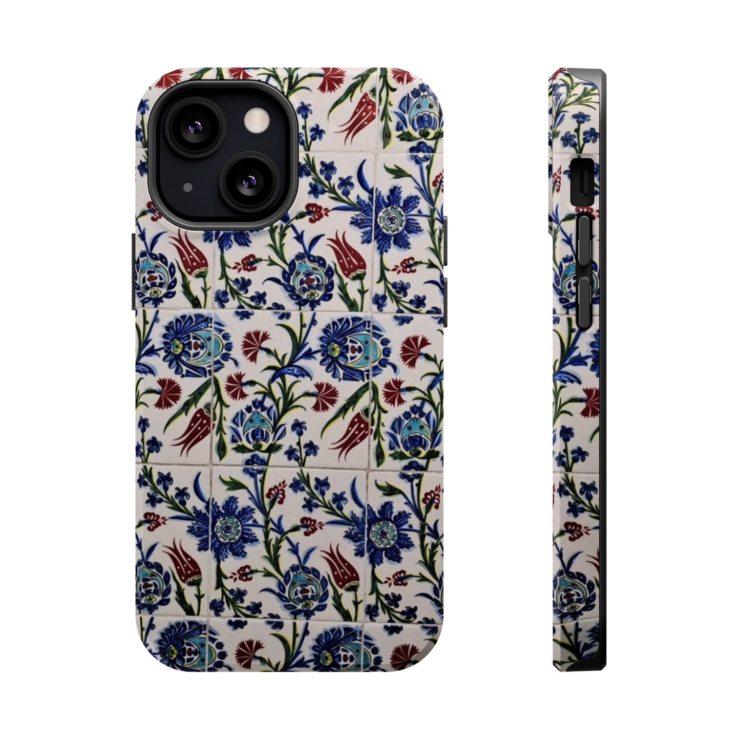 Blue ceramic Floral Design - Iphone Magnetic Tough Case
