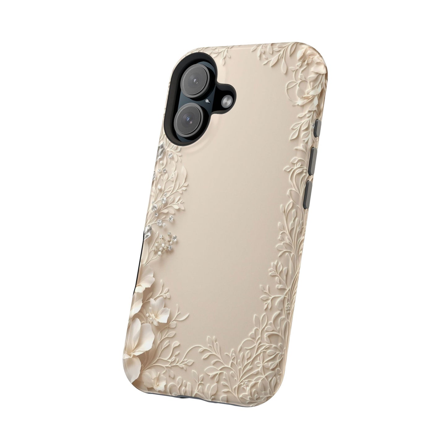 Beige Floral and Diamonds 💎 Design - Iphone Magnetic Tough Case