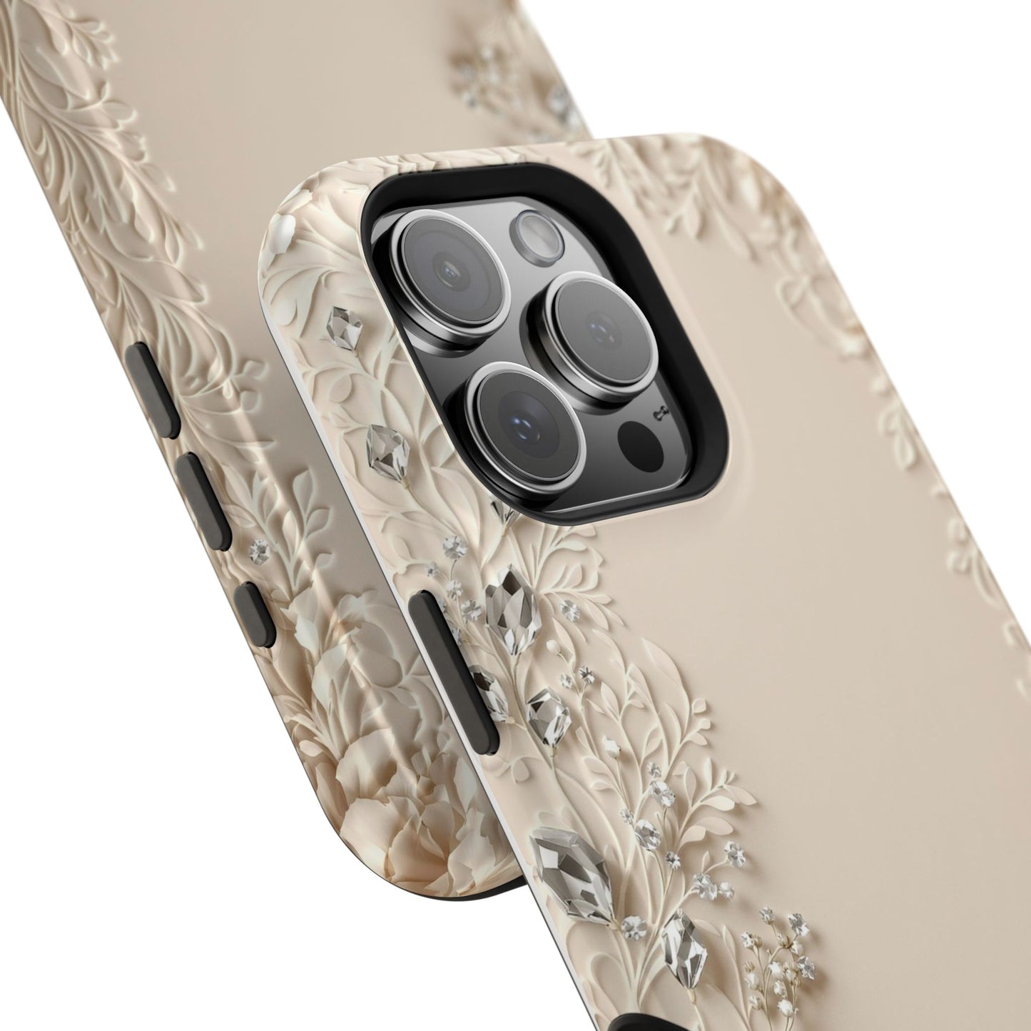 Beige Floral and Diamonds 💎 Design - Iphone Magnetic Tough Case