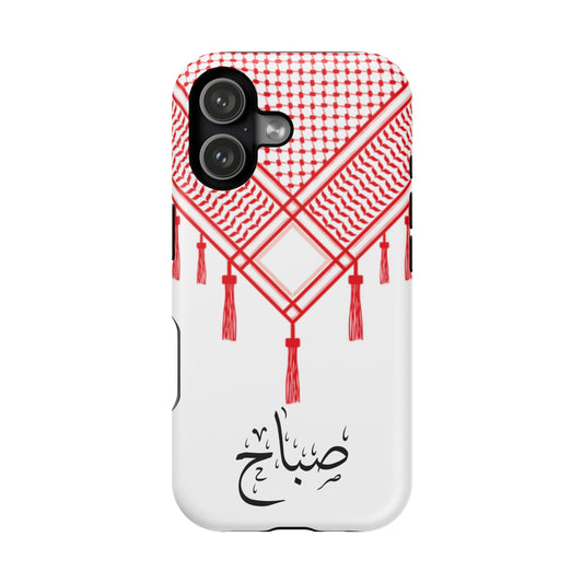 Personalized Arabic Calligraphy - Iphone Magnetic Impact-Resistant Phone Case - Red and White Shmagh Design