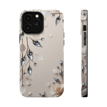 White Flowers and Diamonds 💎 Design - Iphone Magnetic Tough Case