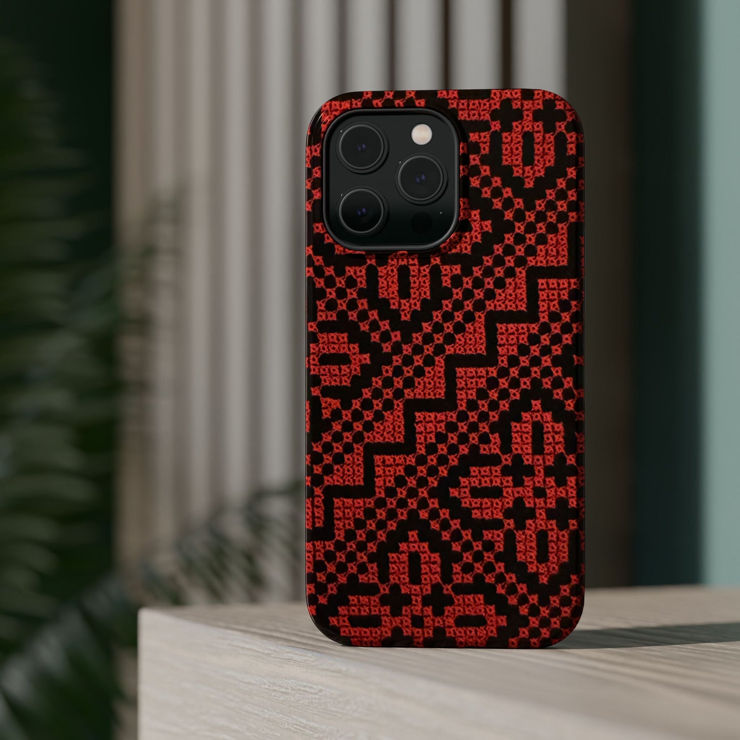 Red and Black Tatreez Design - Iphone Magnetic Tough Case