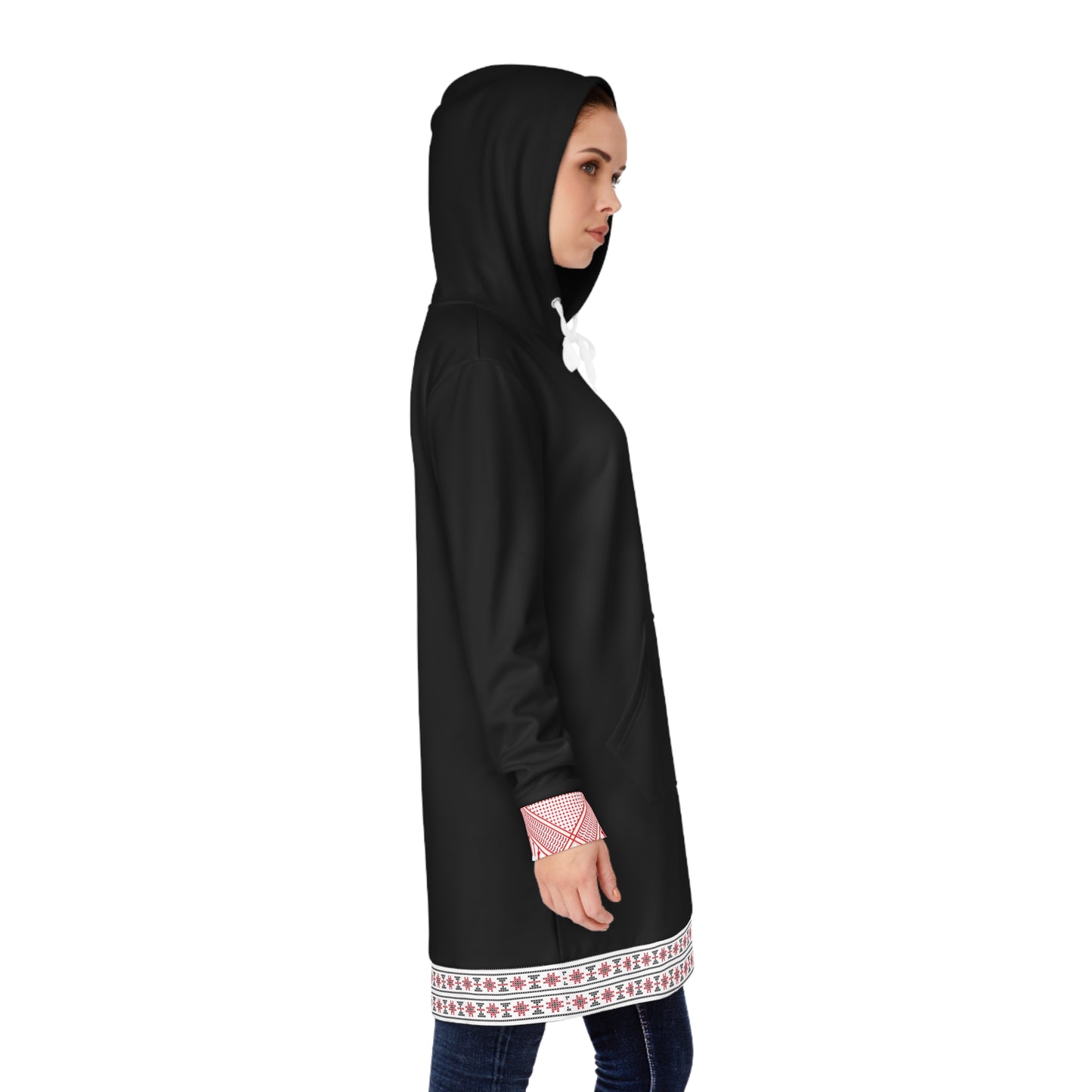 Red and White Hattah Design - Stylish Women's Hoodie Dress