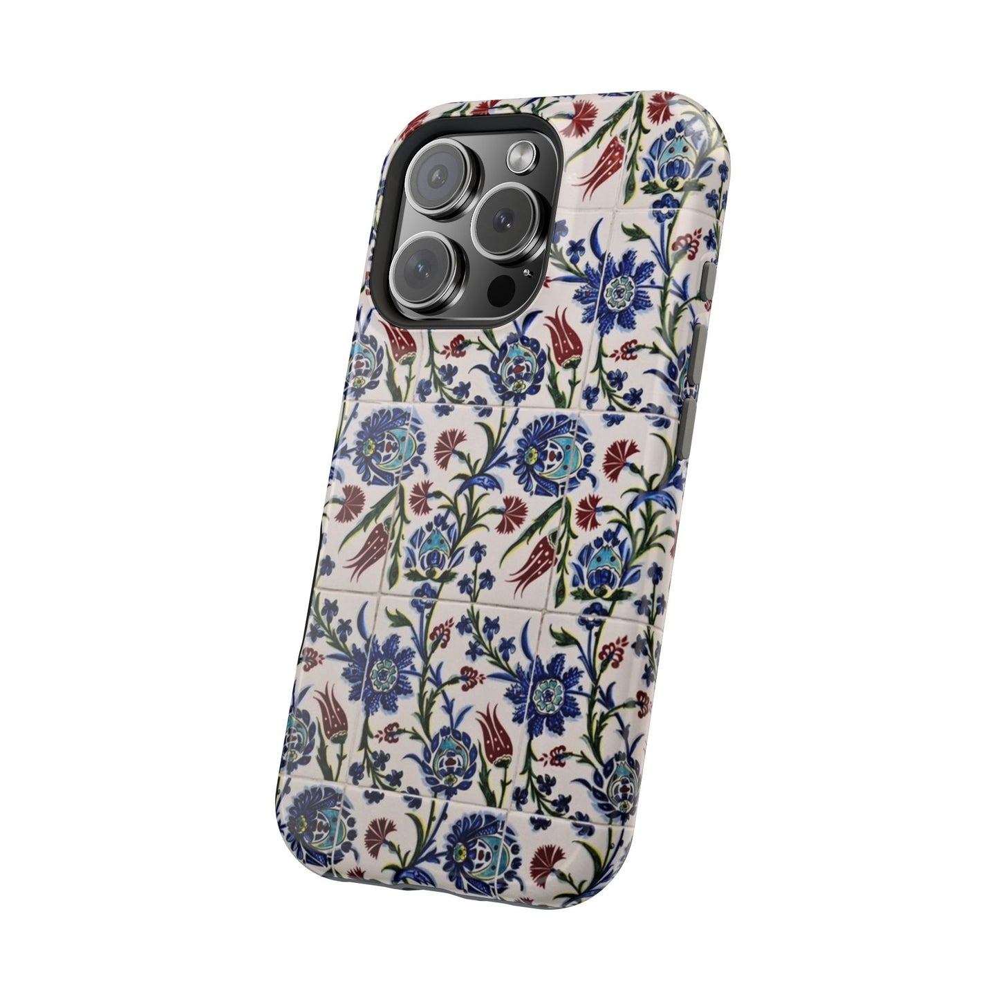 Blue ceramic Floral Design - Iphone Magnetic Tough Case