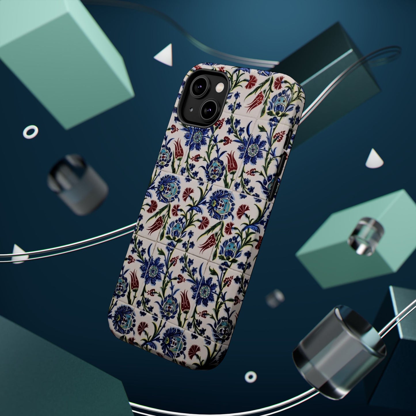 Blue ceramic Floral Design - Iphone Magnetic Tough Case