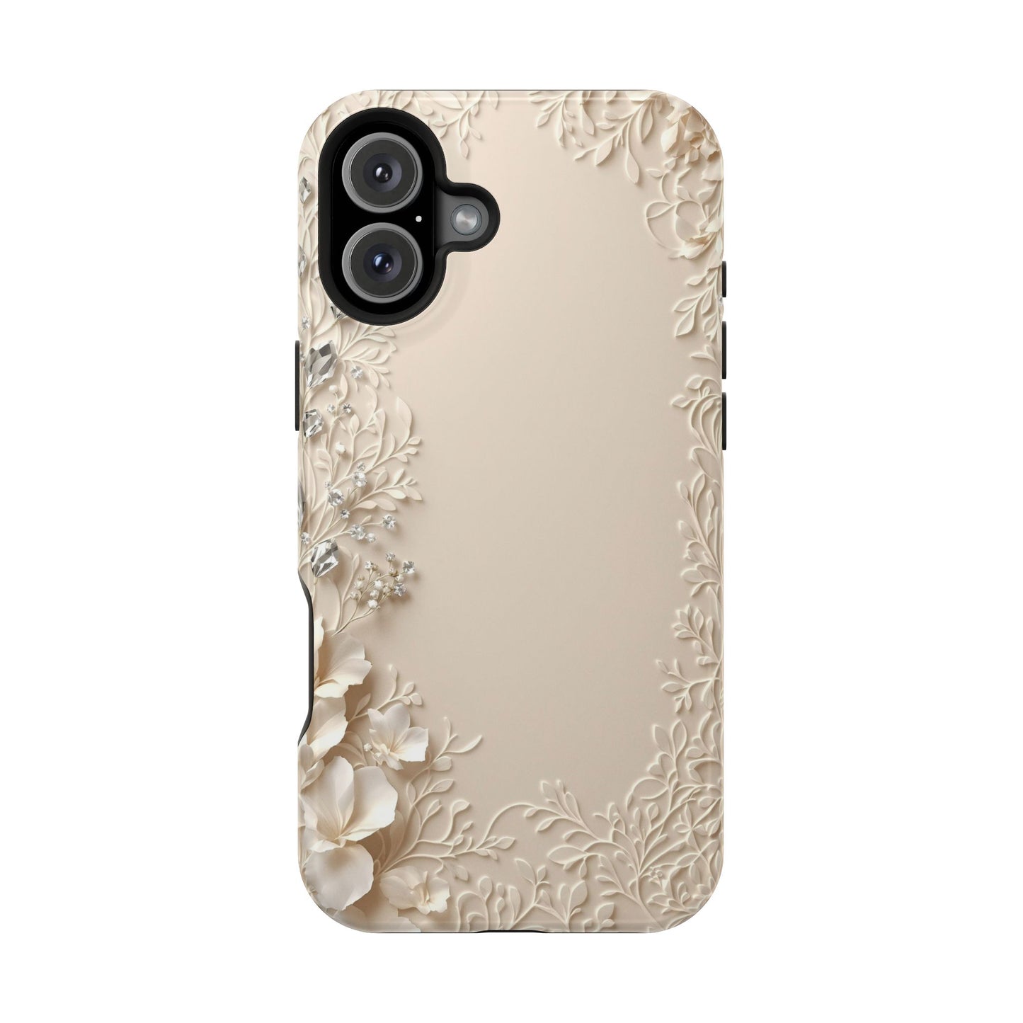 Beige Floral and Diamonds 💎 Design - Iphone Magnetic Tough Case