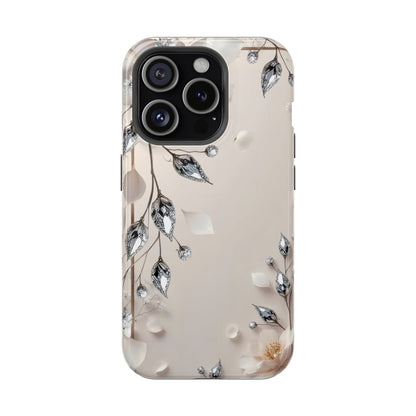 White Flowers and Diamonds 💎 Design - Iphone Magnetic Tough Case